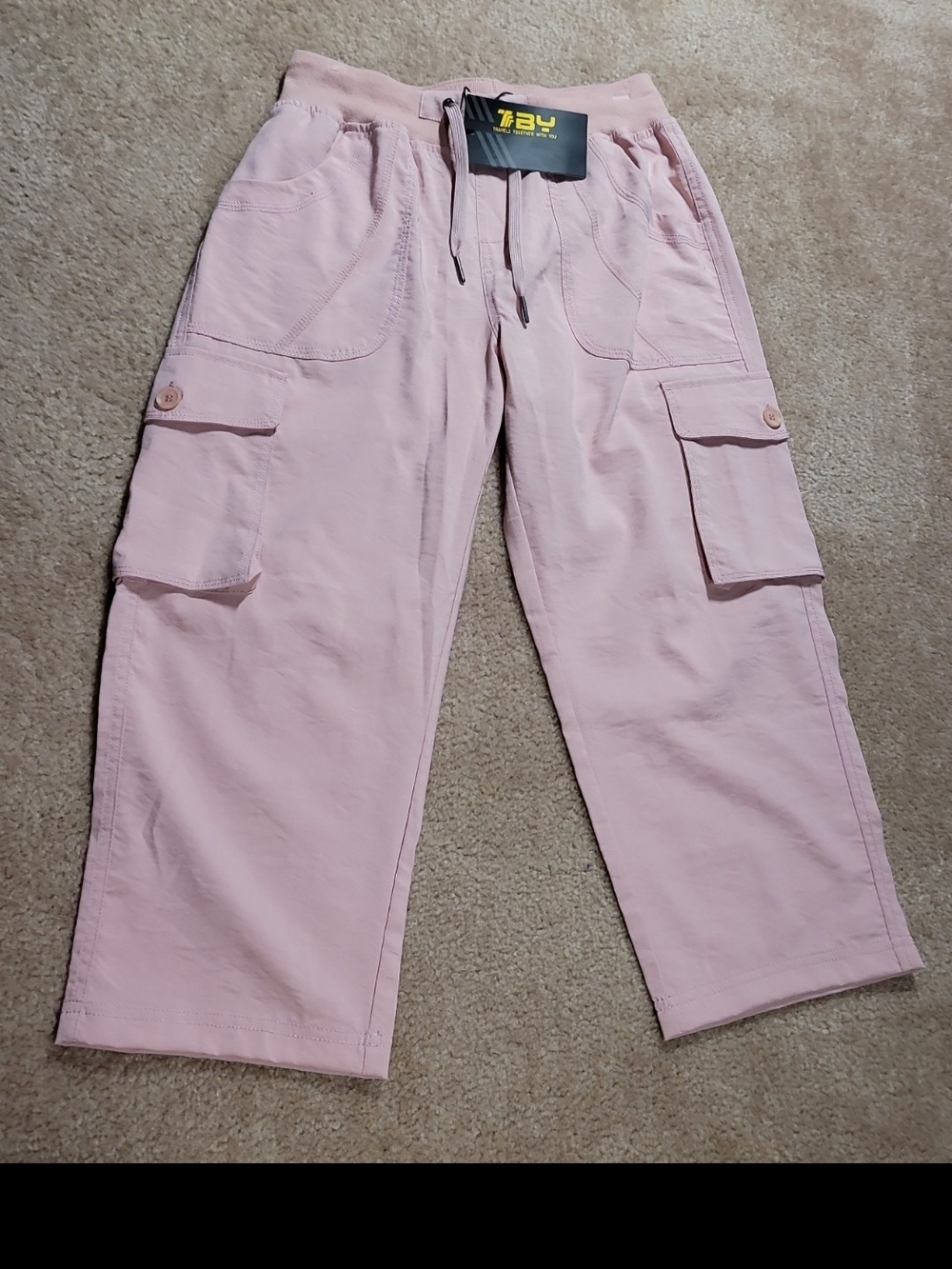 Relaxed Pink Cargo Capris with Drawstring Waist